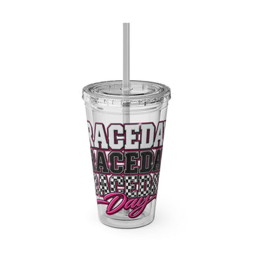 Race Day Ready Tumbler – 16oz Checkered Flag Cup