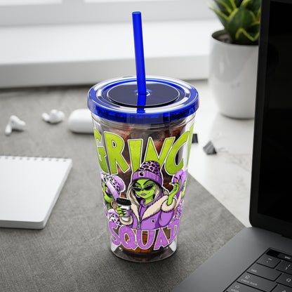 Grinch Squad 16oz Tumbler with Straw — Holiday Party Drink Cup