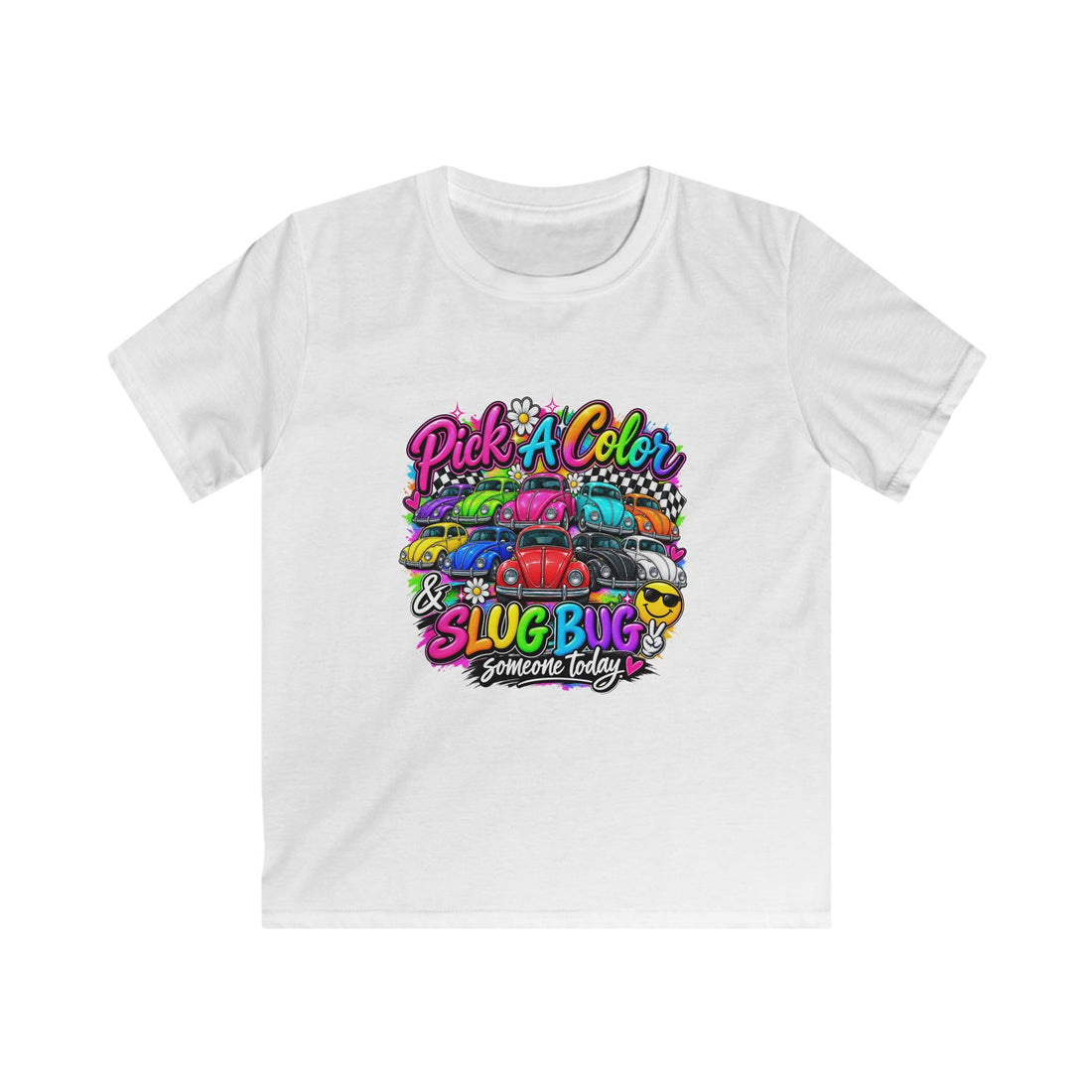 Vintage Beetle Graphic Kids Tee — "Pick A Color & Slug Bug Someone Today"