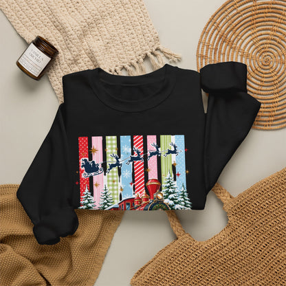 Believe Christmas Crewneck Sweatshirt — Vintage Holiday Train & Santa Silhouette
