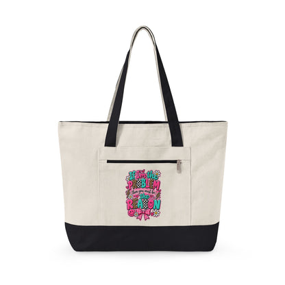 Canvas Tote Bag — Floral 'All You Need Is Love' Zippered Shopper