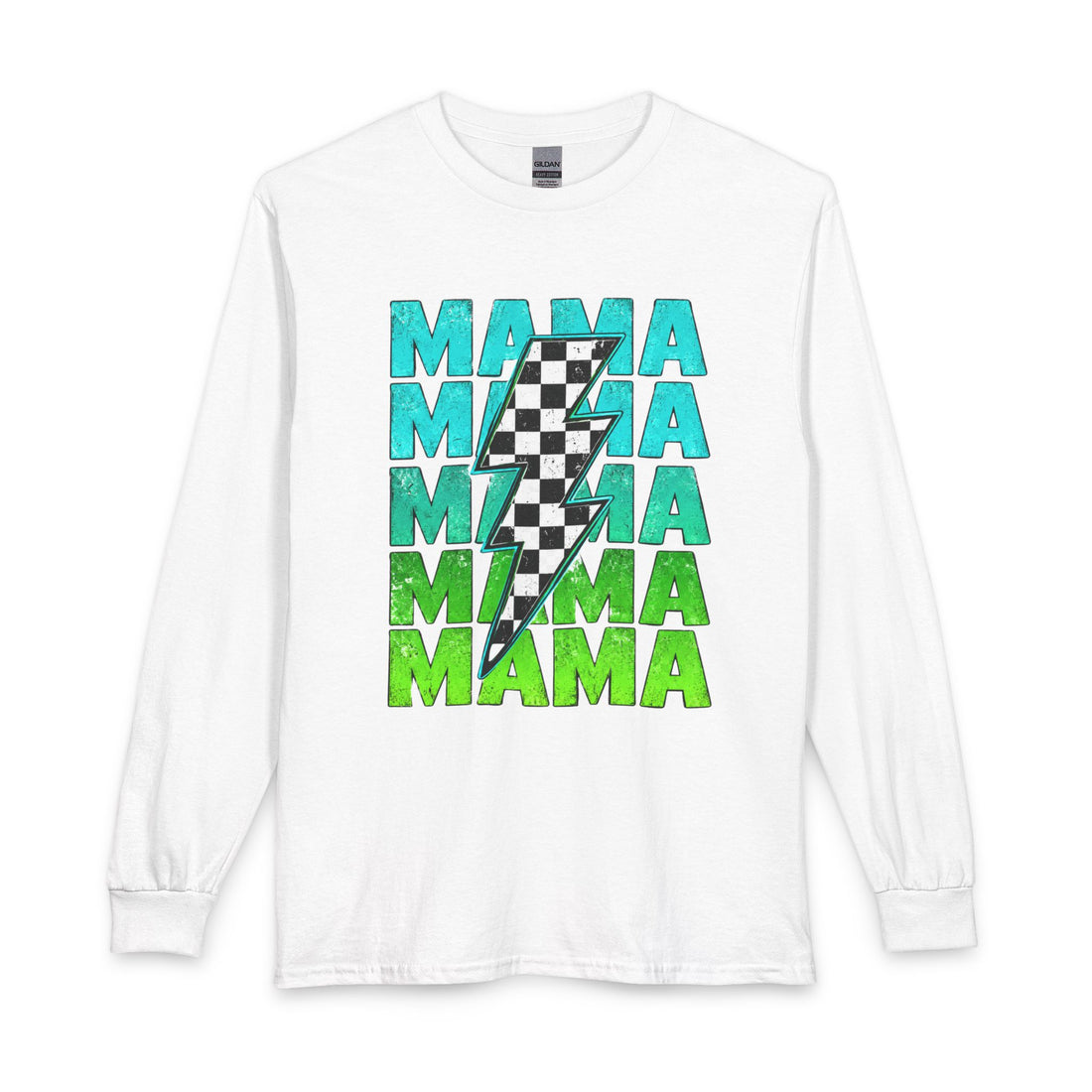 Mama Checkered Lightning Bolt Graphic | Game Day Sports Mom Long Sleeve