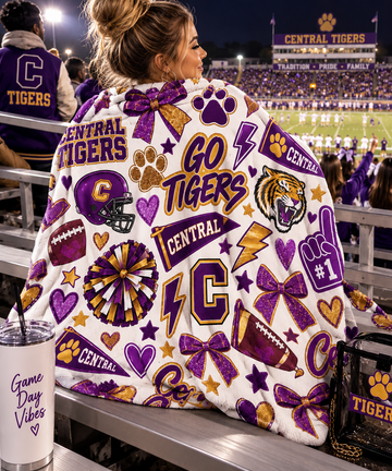 Central Tigers Velveteen Plush Blanket — Go Tigers Patterned Cozy Throw