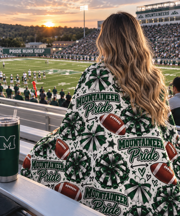 Mountaineer Pride Football Blanket – Green & White School Spirit Throw