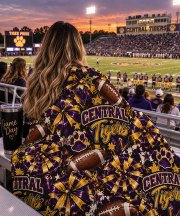 Central Tigers Football Blanket – Purple & Gold School Spirit Throw