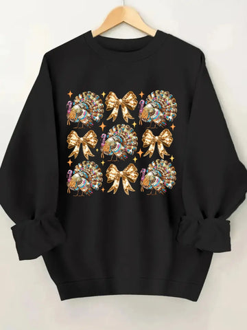 Turkey Bow Crewneck Sweatshirt – Women’s Thanksgiving Pullover