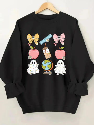Cute School Ghosts Crewneck Sweatshirt – Women’s Halloween Pullover