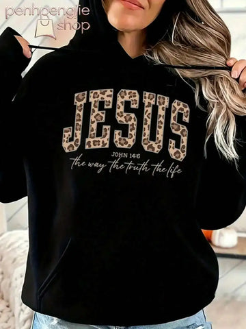 Jesus “The Way, The Truth, The Life” Leopard Print Fleece Hoodie