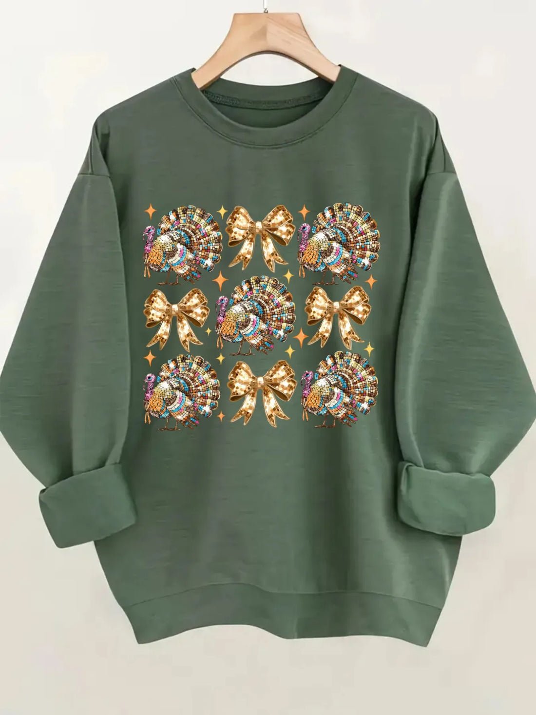 Turkey Bow Crewneck Sweatshirt – Women’s Thanksgiving Pullover