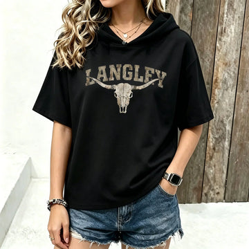 Western Longhorn Skull Hooded Tee | Women’s Vintage Graphic Top