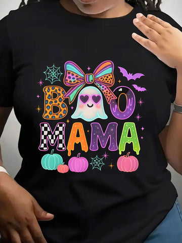 Boo Mama Halloween Graphic Tee | Cute Ghost & Pumpkin Mom Shirt